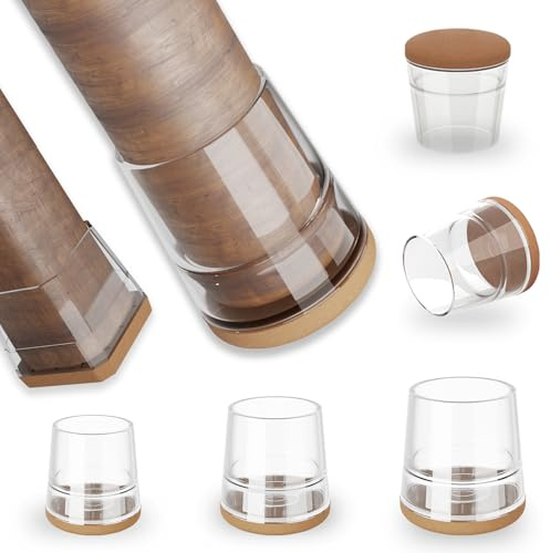 24 Stück Stuhlbeinkappen, Schutzkappen für Stuhlbeine, Versch. Größen Transparent Bodenschoner mit Filzgleiter für Stühle – Bodenschutz für Holzböden Fliesen rutschfest Rund für 19-23mm Stuhlbeine