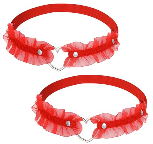 2 Pcs Sexy Accessories Woman Red Garter Belt Red Adjustable Heart Lace Elastic Leg Belt Heart Thigh Garters for Women Leg Garters for Thigh for Women Parties Garter Gothic Punk Legs Ring Suspender