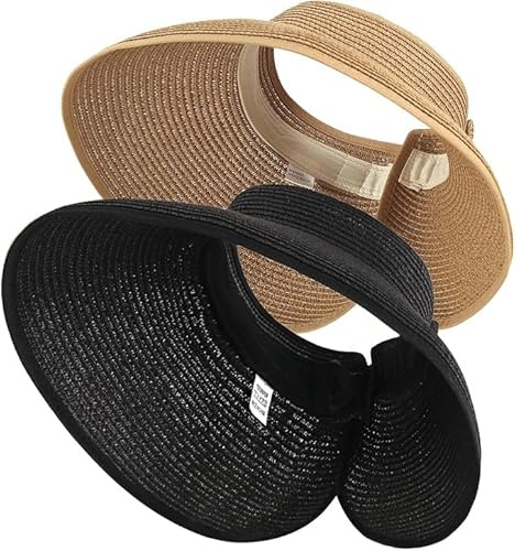 Kyzistn Faltbare Stroh-Sonnenblende, breite Krempe, Pferdeschwanz, Sommer, Strandhut, schützt Ihre Haut, perfekt für Damen, Sommerurlaub,