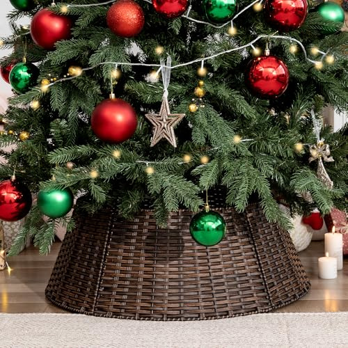 GRANNY SAYS Korgflätad julgranskjol för juldekoration, Dekorativ vävd korg för julgranens fot, Woven Tree Skirt for Holiday Decoration, Julgransfot 71 cm i diameter - Brun