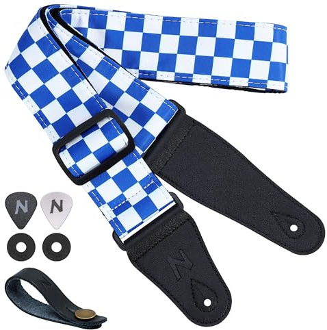 Nefelibata Gitarrengurt, 2 breit, doppellagig, Baumwolle, originelles Design, verstellbare Gitarrengurte mit langen Lederenden für Bass, Elektro und Akustik, tolles Geschenk für Kinder