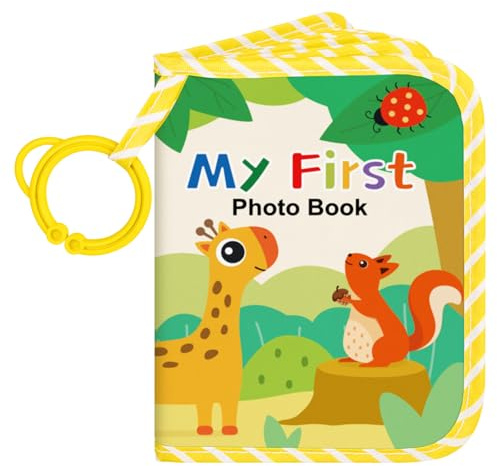 Lanpn My First Baby Photo Album Holds 17 6x4 Pictures, Soft Cloth Family Photo Book with Name Card Name Tag Stickers, Fabric Kid Memory Keepsake Gift for Baby Shower Newborn Toddler Boy Girl (Animal)