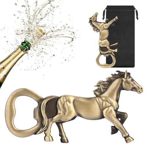 LULLEA Pferde-Bierflaschenöffner, Reitsport-Geschenke, Pferde-Geschenke für Frauen und Männer, ideal für Renntag, Geburtstag, Weihnachten, Urlaub, Heimdekoration, Bronze-Bierzubehör mit Tasche