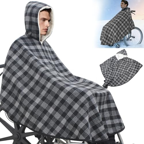 Rollstuhl Poncho Winter | Rollstuhl Cape Jacke Decke Poncho für Rollstuhlfahrer | Dicker Plüschstoff Rollstuhljacke Warm Decke Jacke Poncho für Rollstuhlfahrer Winter Rollstuhldecke mit Kapuze