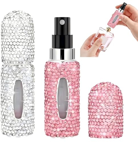 2 Stück 5ml Diamant Parfümzerstäuber, Kleine Parfüm Abfüller, Parfümzerstäuber Nachfüllbar, Leer Reise Parfum Zerstäuber Für Damen und Herren Unterwegs Urlaub Camping Business Reisen (Silber + Rosa)
