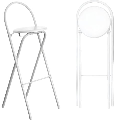 Sgabello Da Bar Pieghevole 60/65/70/75 Cm per Adulti, Rotondo Sgabelli Alti Da Cucina Telaio In Metallo con Schienale(White,60CM/24IN)