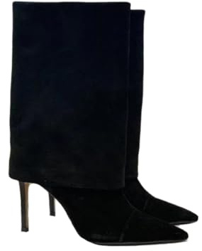 Botas de tacón Stiletto Puntiagudas Retro de Gamuza para Mujer, Botines de Ajuste cómodo para Nightclub, Boda, Oficina,Negro,41 EU