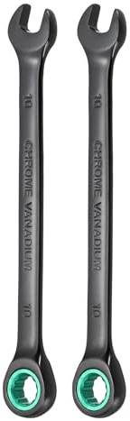 sourcing map 2 chiavi combinate a cricchetto, 10 mm, metriche a 12 punti, CR-V, elettroforesi, allungano la doppia scatola, chiavi a cricchetto aperte con 72 denti 5° Swing Industrial Grade chiave