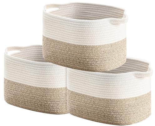 Cotton Rope Woven Storage Basket, Woven Basket Baby Basketsfor Hampers ToyBasket Organiser Storage Gift Baskets, Empty, Rope BasketChildren's LaundryBasket, Baby BlanketBasket -38 x 25.4 x 23 CM