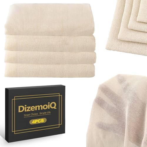 DizemoiQ 4er Pack Passiertücher Baumwolle 50x50cm Wiederverwendbar Feines Mulltuch Abseihtuch Käsetuch für Filtern Kochen Haushalt