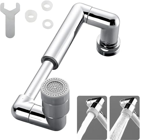 1440° Drehbarer Wasserhahn Aufsatz, Multifunktionaler Verlängerungshahn, Wasserhahn Verlängerung Schwenkbar mit 2 Strahlarten für Küche & Bad,Messing Wassersparend mit Adaptern (G1/2,M22,M24)