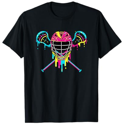 Lacrosse Helmet Dripping Colors Stick Crossed Sticks Player T-Shirt