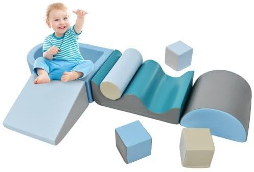 vutizal Schaumstoffbausteine Motorikspielzeug Softblöcke 9-teilig mit Bällebad Klettergerüst Rutsche Ballpool, Indoor wasserfest ab 1 Jahr für Kinder Motorikwürfel EN71