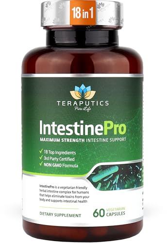 IntestinePro - Gut Health Supplement with Non-GMO Wormwood, Black Walnut, Clove, Pumpkin Seed + 14 More Premium Ingredients - Natural Support for Humans - 60 Vegetarian Capsules