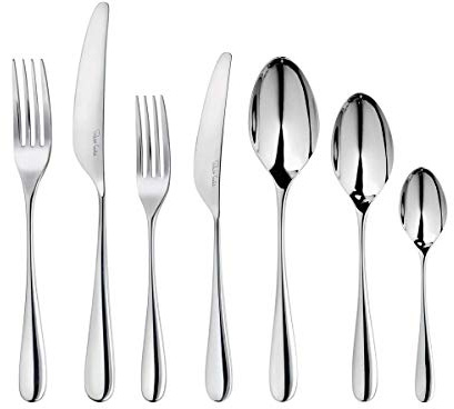 Robert Welch Arden Bright, 56 Piece Cutlery Set for 8 People. Made from Stainless Steel. Dishwasher Safe.