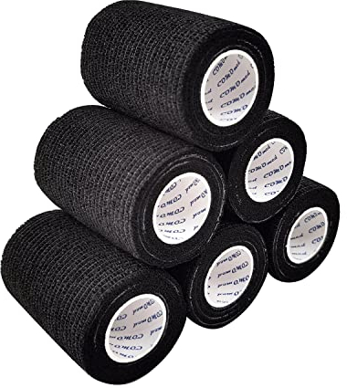 COMOmed non-stick pelle benda， coesiva elastica mediche ，autoadesive benda ，mani caviglie nastro elastico， autoadesivo salvapelle sport nastro bendaggio sportivo 7.5cmX4.5m (Nero, 6 Rotoli)