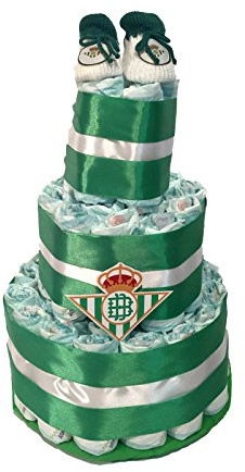 Tarta de pañales Real Betis balompie (Talla 2 (3-6 kg)) by MomentosGourmet Añade tu dedicatoria personalizada. Regalo para bebé muy práctico. Cesta Canastilla recién nacido. Diaper Cake