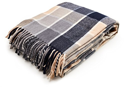 Arus Acrylic Highlands Collection Queen Size Tartan Plaid Design Throw Blanket Blue, 60x80 inches