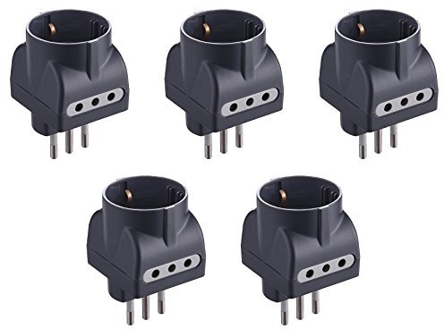Electraline 92297 Set 5 Adattatori 3 Posti 1 Schuko + 2 10A, Nero, Confezione da 5