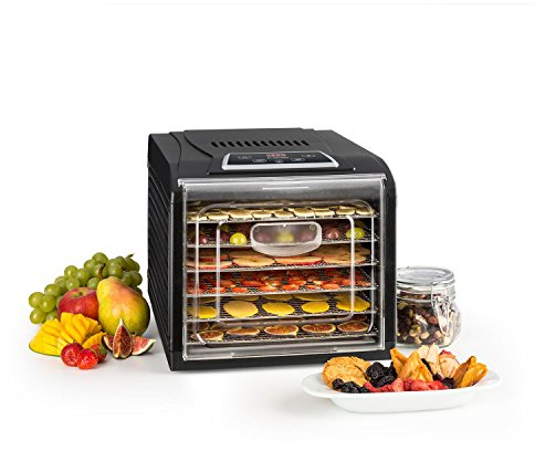 Klarstein Fruit Jerky Plus - Deshidratador de alimentos 500W, 35-70°C, Deshidratadora de frutas y verduras con temporizador, Rejillas extraíbles, Bandeja antigoteo y antiadherente, 6 rejillas, Negro