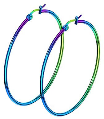 beyoutifulthings 1 Paar Damen Ohringe CREOLEN Ohr-ringe Ohr-stecker Chirurgenstahl Regenbogen 55mm