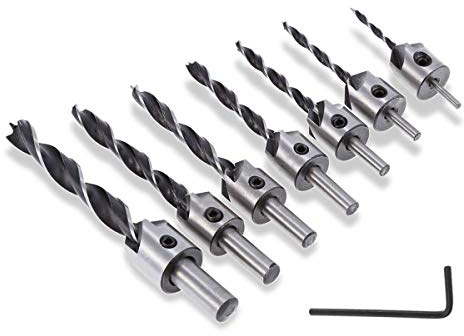 Gasea 7pcs 5 Flûte Countersink Mèche Foret HSS Fraise à Bois Bits Conique Alésoir Foret de Menuiserie Pour Chanfreinage du Bois 3-10mm