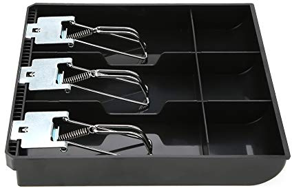 Black White Cash Register Insert Tray 3 Slots Cash Box Money Drawer Replacement Cashier with Metal Clip(Black)