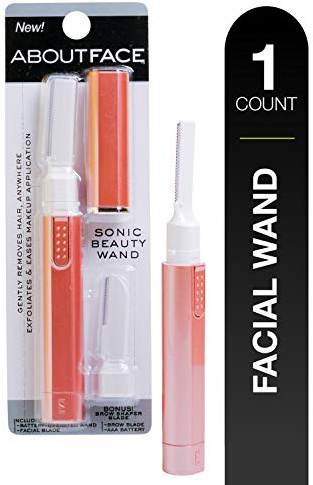 About Face Sonic Beauty Wand - Electric Facial Hair Remover and Bonus Eyebrow Shaper, Ideal for Shaving, Exfoliating and Brow Shaping, Epilator for Men & Women
