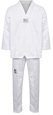 Playwell WT Approvato Studente Taekwondo Uniforme Bianco Scollo V - Bianco, 130cm