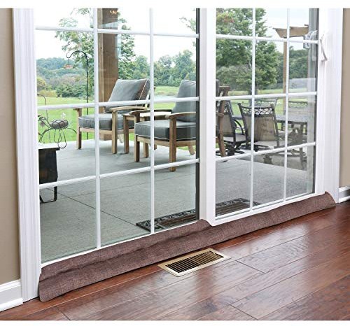 HOME DISTRICT Sliding Door Draft Stopper - Glass Door Draft Blocker, Patio Under Door Draft Stopper, Door Air Blocker Draft Dodger - Approx. 71 Long - Brown Tweed