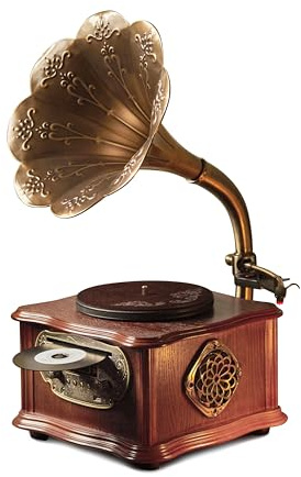 Wooden Phonograph Gramophone Turntable CD Player Stereo System Control 33/45 RPM FM AUX USB Ouput Bluetooth 4.2 … …