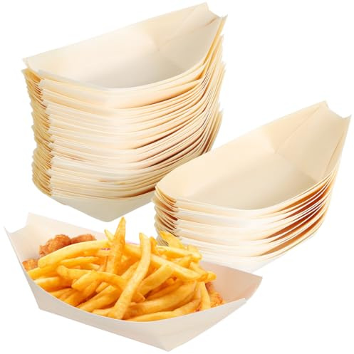 Cabilock Einweg Sushi Holzschalen 50 StüCk, 13.5cm X 7.7cm Einweg Snackschalen Aus Holz, Snackschalen FüR Fingerfood, Salate, Desserts, Umweltfreundlich Und Kompakt FüR Partys Und Veranstaltungen