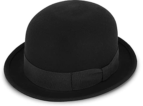 fiebig Melone con nastro grosgrain | Cappello in feltro 100% lana per uomo e donna | Classico cappello in feltro di lana Made in Italy, Nero , X-Large