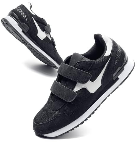 JOMIX Scarpe con Strappo Uomo Comode Ginnastica Tennis Camminata Passeggio Sneakers Senza Lacci SU8138 (Nero Bianco, 41)