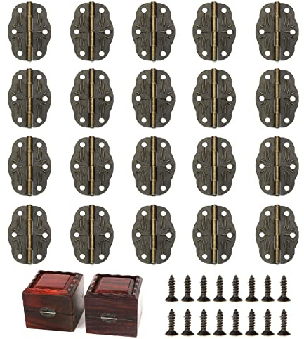 20 PCS Mini Scharniere mit 80 Schrauben Retro Design Riegel Hasp Antike Schnappverschlüsse Eisen-Scharniere Schmuckschatulle Scharniere Klein Klapp Hinten Scharniere für Holzbox Schmuck Box Kabinett