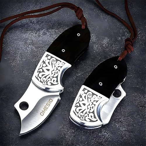 Omesio Mini fickkniv liten nyckelring fällkniv liten tvåhandskniv svart juridisk nyckel