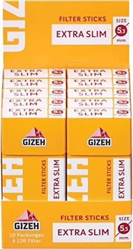 2 x GIZEH Filter Sticks Extra Slim - 5,0 mm Filter Durchmesser - 15 mm Länge - 2 x 10 Packungen a 126 Filter = 2520 Filter