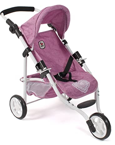 Bayer Chic 2000® Puppenbuggy Lola – Jeans Pink – faltbarer Puppenwagen – Griff höhenverstellbar 33-62 cm – 3-Rad Jogger – Puppen bis 50 cm – 3-6 J.