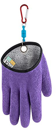 Angelhandschuhe mit Magnetverschlusswasserdichte Handschuhe Polyethylen-Draht Latex Jagd-Handschuh für Den Umgang mit Hecht Wels Zander Fischfanghandschuhe Zum Schutz Vor Bissen,Purple,Right