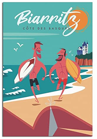 NMNM Biarritz Frankreich Surfer Vintage Reiseposter Leinwand Kunst Wanddekoration Poster Bild Druck Malerei Poster Geschenk 30 x 45 cm