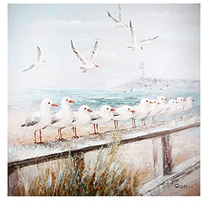GILDE Bild Seaside mit Möwen blau/weiß/grau handgemalt auf Leinwand H: 60 cm B: 60 cm T: 3.5 cm 52359