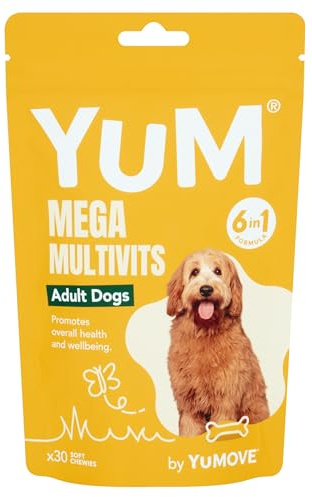 YuM Adult Mega MultiVits Dog Vitamins, 6-in-1 Daily Vitamins and Supplements for Joints, Gut health, Heart and Vision, Aged 6+, 30 Multivitamin Chews