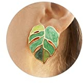 Palm Leaf Earrings for Women Enamel Green Leaf Earrings Monstera Leaf Stud Earrings Summer Earrings for Girls（1 Pairs）, Brass, No Gemstone