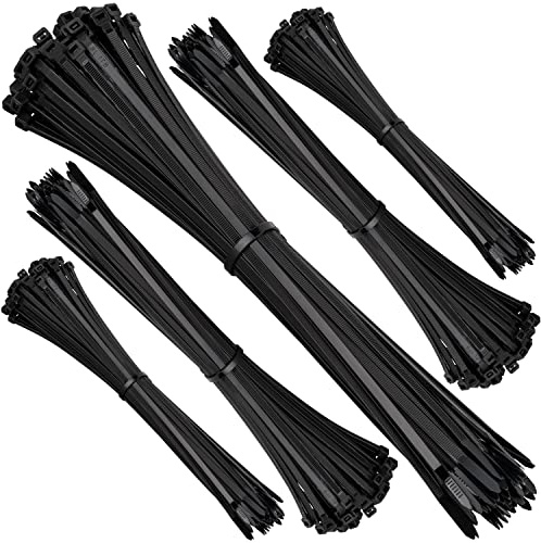 ISOLATECH Colliers de serrage noirs résistants aux UV grands petits longs plats Set 100 pcs. 20 pcs. de chaque 100mm x 25mm 160mm x 25mm 200mm x 36mm 300mm x 36mm 450mm x 76mm