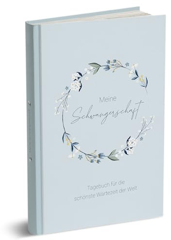 MINTKIND® Schwangerschaftstagebuch Meine Schwangerschaft A5 Blumen Blau I Hardcover Tagebuch zum Eintragen I Geschenk für Schwangere und werdende Mütter | Schwangerschaft Fotoalbum Baby Album