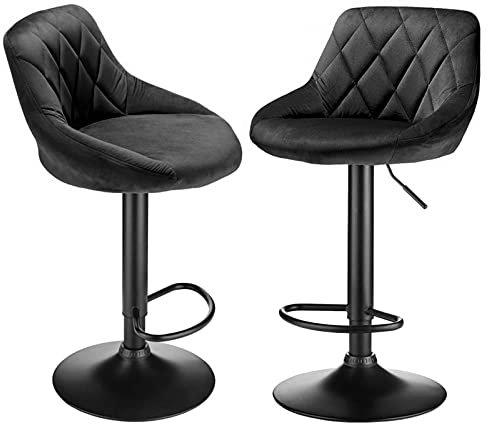 Barhocker, Küchenstuhl, Stehhocker, Stehstuhl, 2 Stück, aus Samt, Freizeit-Hocker, höhenverstellbar und drehbar, für Werkbänke, Bars, Restaurants, Barstuhl mit Fußstütze