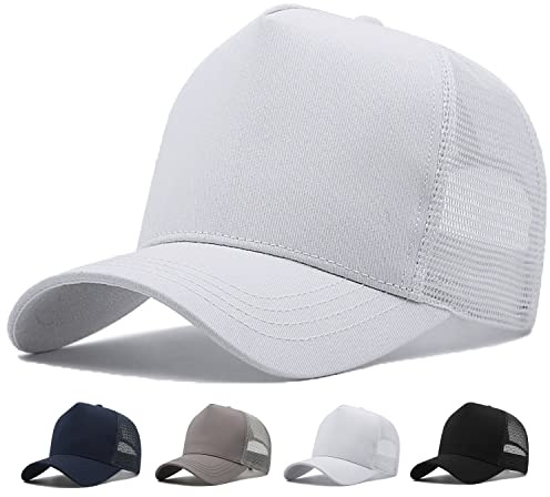 MUNULA Oversize XXL Mesh Trucker Hut Big Head Hüte für Männer Hohe Krone Baseball Kappe Atmungsaktiv Papa Hut Verstellbar 59,9 cm - 65 cm, Weiss/opulenter Garten, XXL/3XL