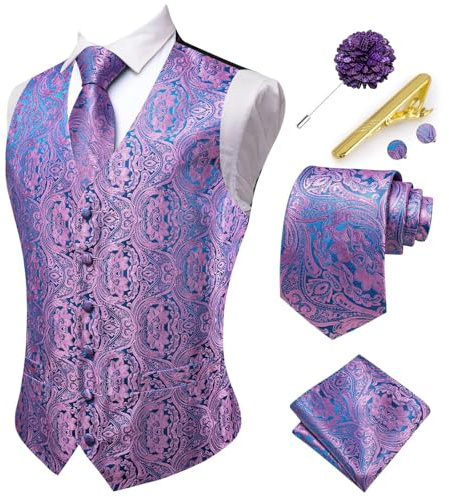 Hi-Tie Herren Anzugweste Business formelle Weste Paisley Jacquard Krawatte Anzug Weste Set für Hochzeit Party