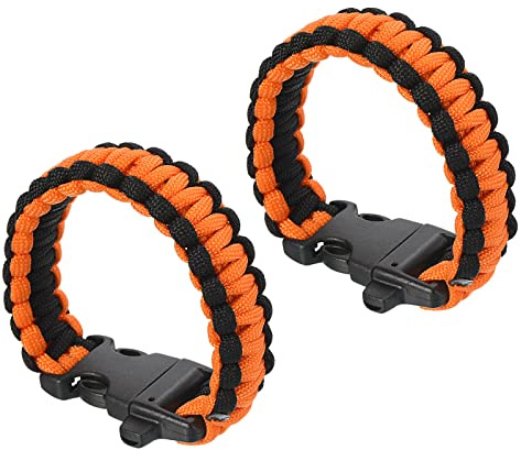 PATIKIL Survival Paracord Bracelets, 2 Pack Braided Parachute Bracelet with Plastic Buckle Party Favors Camping Gifts Outdoor Wraps for Men, Black, Orange