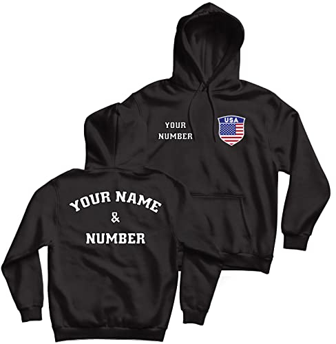 lepni.me Kapuzenpullover Vereinigte Staaten Fußball Sweatshirt Ihrem Namen Nummer Amerikanische Flagge Abzeichen Personalisierte Trikot WM 2022 (L Schwarz Mehrfarben)